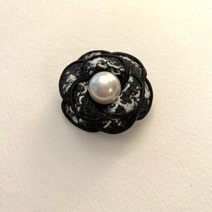 Camellia Flower white/black Brooch